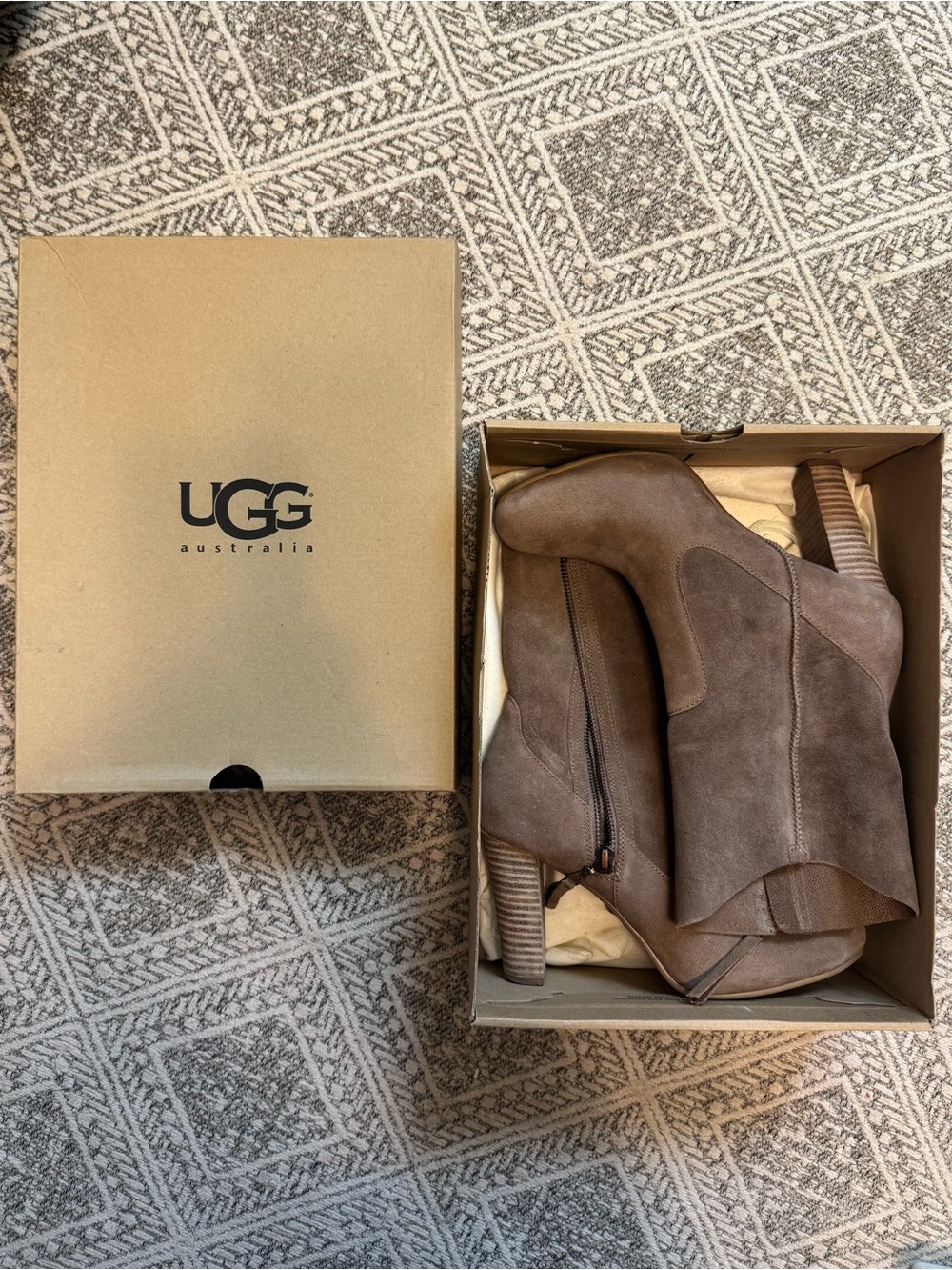 UGG Brown Suede Stacked Heel Ankle Booties